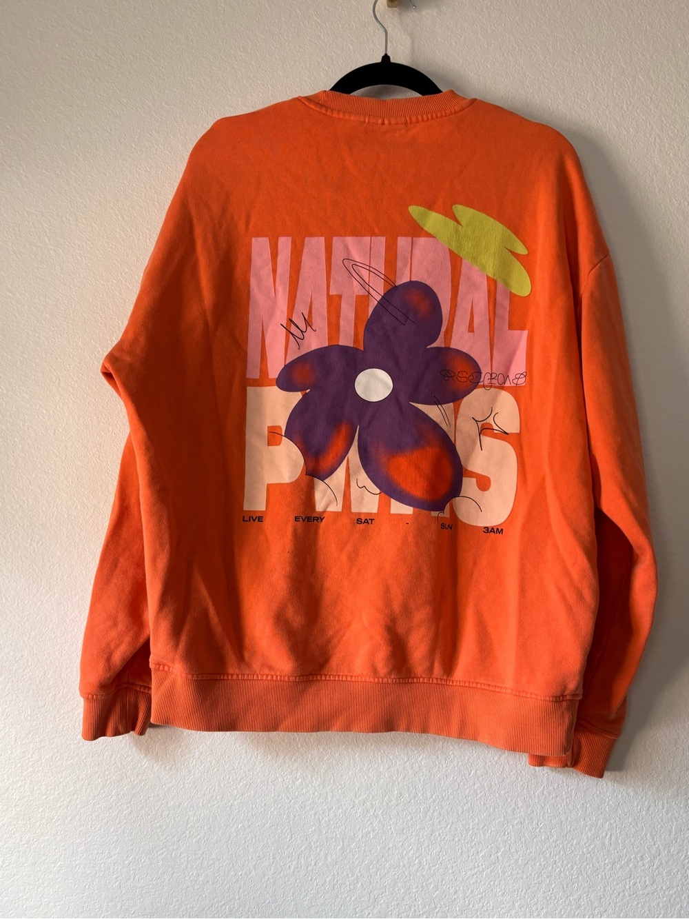 Orange Graphic Sweatshirt with Purple Flower